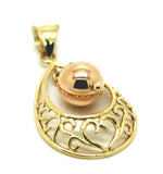 Genuine 9ct 9kt Yellow and Rose Heart & 8mm Ball Gold Filigree Pendant