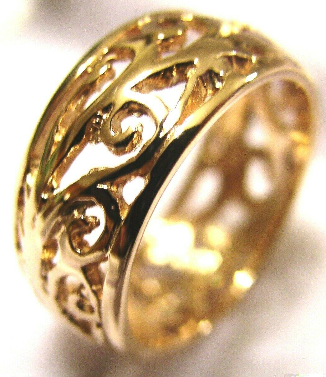 Size R Genuine 9ct 9K Full Solid Wide Yellow, Rose or White Gold Filigree Vine Ring 235