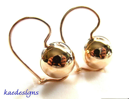 Kaedesigns New Genuine 9ct 9k Yellow, Rose or White Gold 12mm Euro Plain Ball Drop Earrings