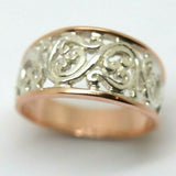 P 1/2 - 7 3/4  New Genuine Sterling Silver & 9ct Rose Gold Rims Filigree Swirl Ring