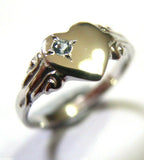 Genuine 9ct Solid Yellow, Rose or White Gold 375 Aquamarine Stone Heart Signet Ring