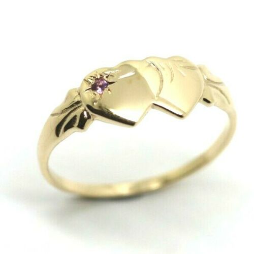 Genuine 9ct Yellow Gold Double Heart Yellow Purple Amethyst February Birthstone Signet Ring In your size