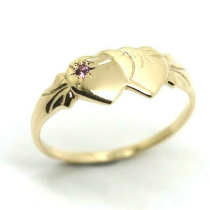 Genuine 9ct Yellow Gold Double Heart Yellow Purple Amethyst February Birthstone Signet Ring In your size