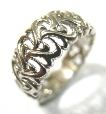 Genuine Size O 9ct 375 White Gold Wide Flower Filigree Ring