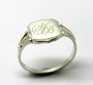 Sterling Silver Signet Ring Size U Plus Engraving Of S J B *Free Express Post