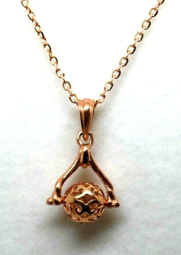 9ct Rose Gold Thin Cable Chain Necklace 50cm + Spinner Ball Pendant