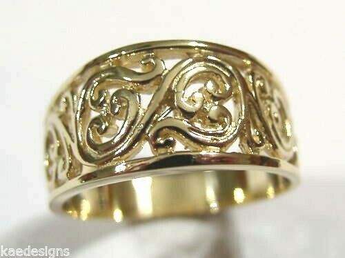 Size Q Kaedesigns Genuine 9ct Full Solid Wide Yellow, Rose Or White Gold Filigree Flower Swirl Ring 336