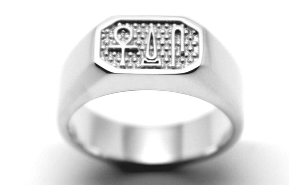 Sterling Silver Ring Egyptian Hieroglyphic symbols - Success, Happiness & Health