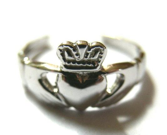 Large Solid 9ct 9k White Gold Irish Claddagh Toe Ring *Free Express Post In Oz*