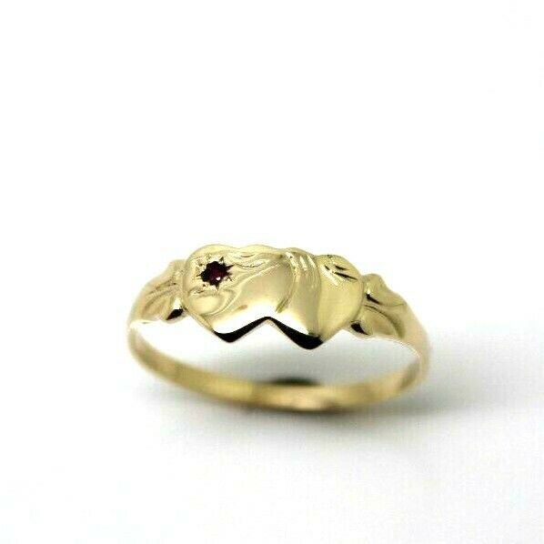 Size Q 9ct 9k Yellow Gold Double Heart Ruby Signet Ring - July Birthstone