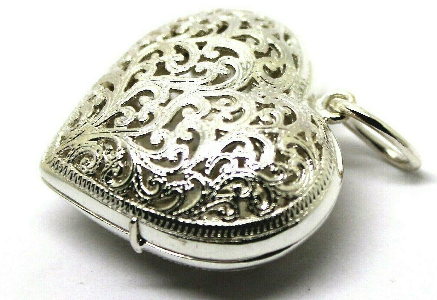 Heavy Genuine Sterling Silver Filigree Heart Pendant Locket