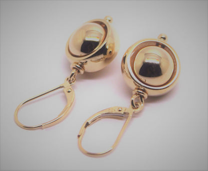 Heavy 9ct Yellow, Rose or White Gold Continental Hooks 10mm Ball Spinning Belcher Earrings