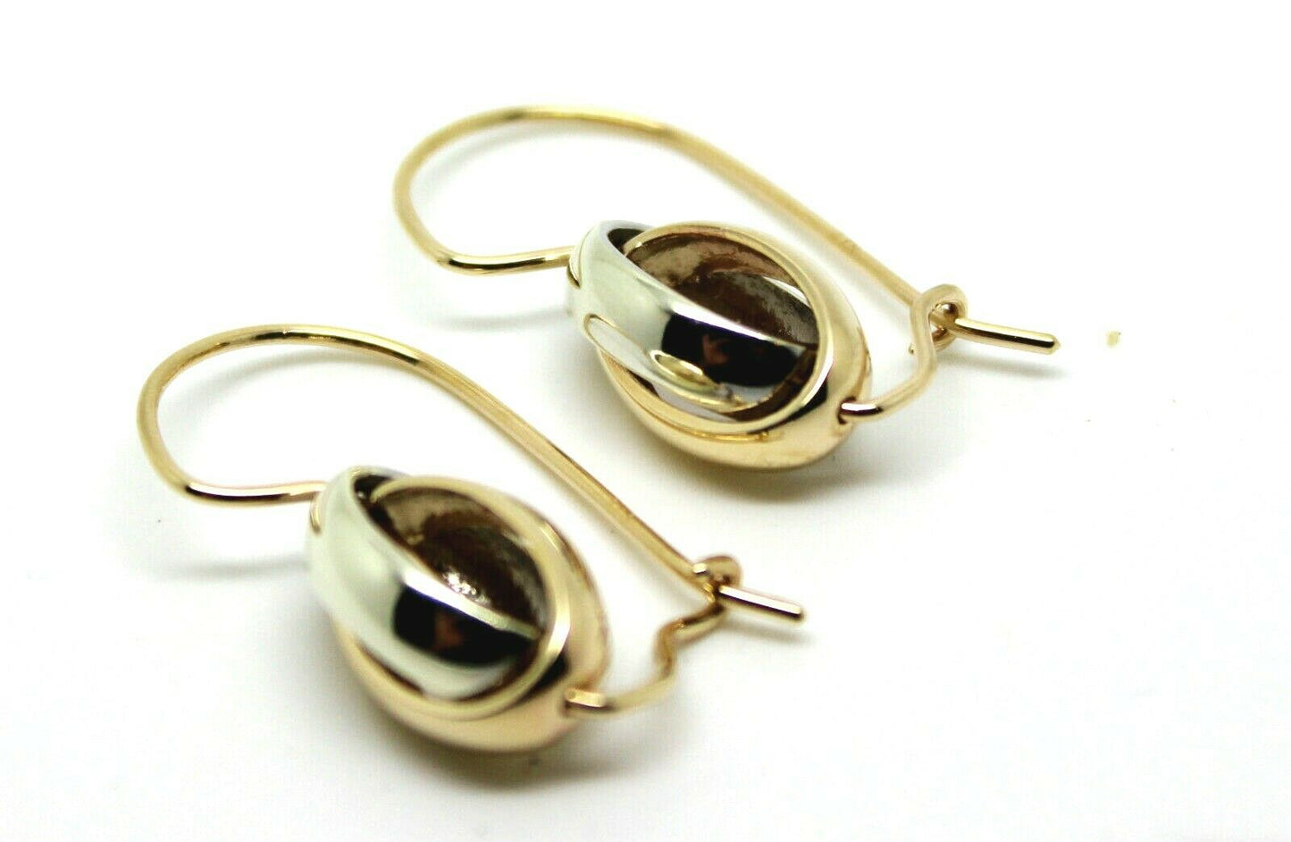 Genuine 9ct Yellow & White Gold Spinning Oval Belcher Earrings