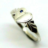 Genuine Size O Sterling Silver Heart Blue Sapphire Signet Ring
