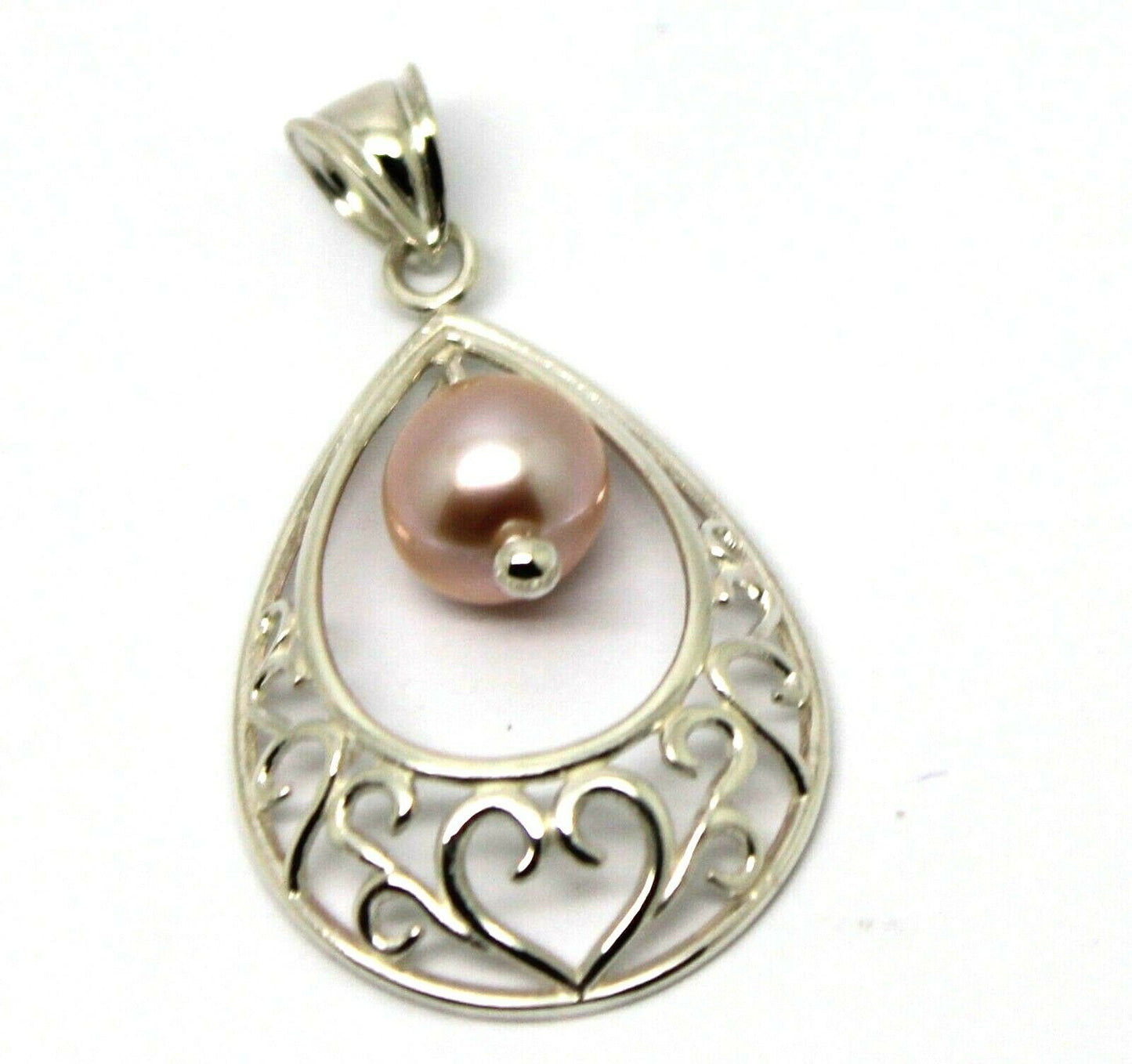 Sterling Silver 8mm White Pearl Heart Teardrop Tear Drop Pendant