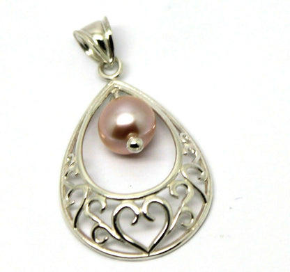 Sterling Silver 8mm White Pearl Heart Teardrop Tear Drop Pendant