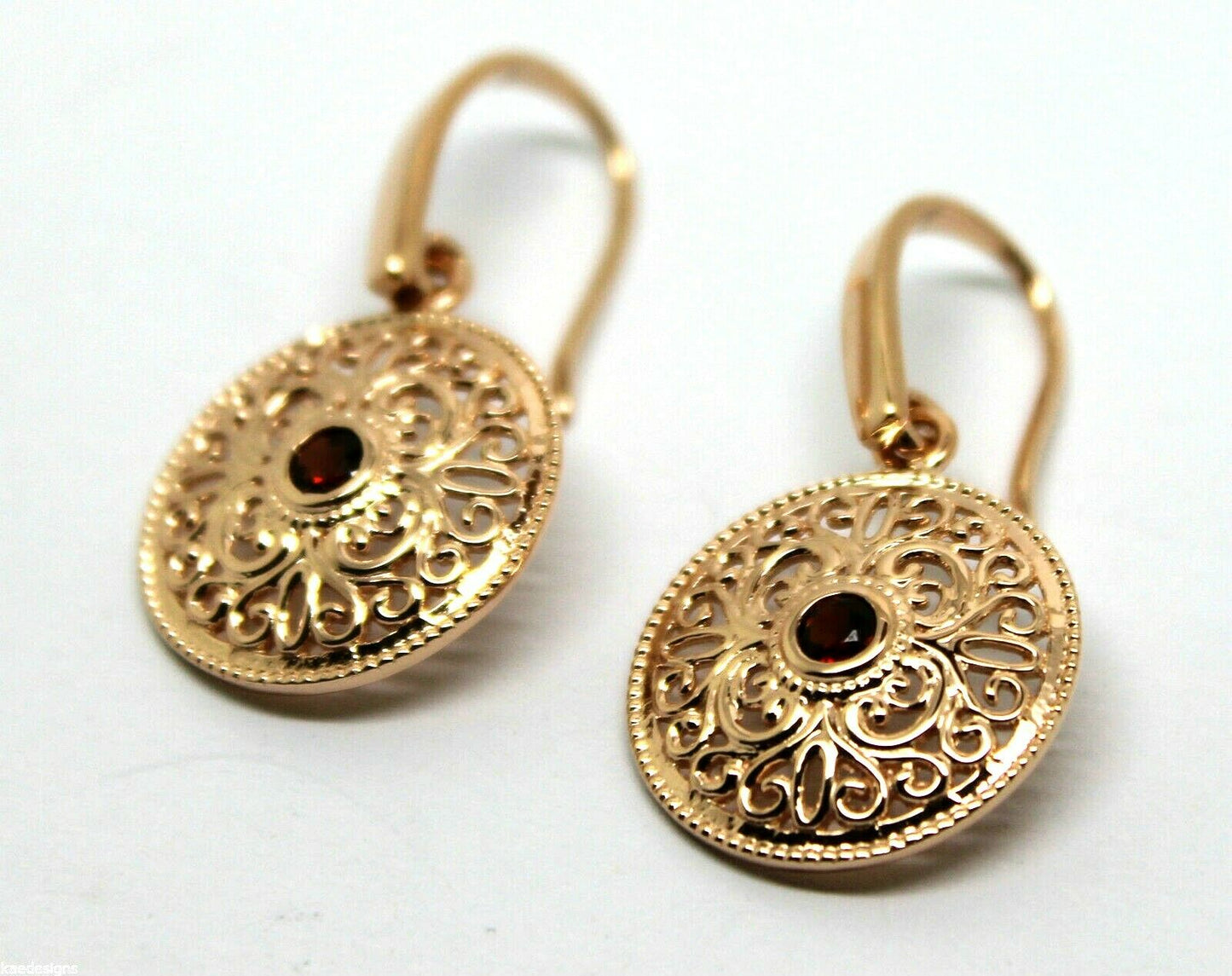 Kaedesigns New Genuine 9ct Yellow, Rose or White Gold Antique Red Ruby Filigree  Earrings