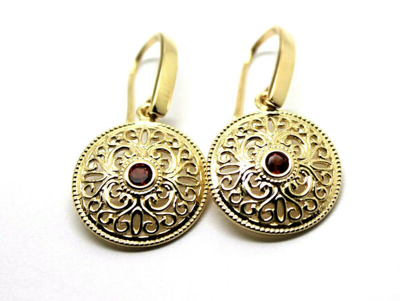 Kaedesigns 9ct Solid Yellow, Rose or White Gold Antique Red Garnet Filigree Drop Earrings