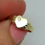 Size J Solid Genuine 9ct 9kt Yellow, Rose or White Gold Heart Signet Ring Diamond Ring