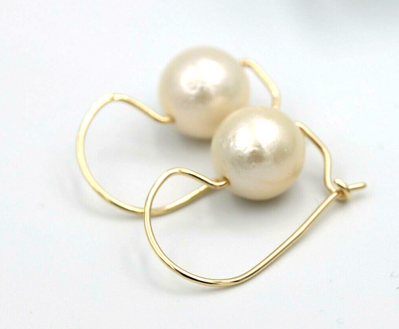 Genuine New 9ct 9k Yellow, Rose or White Gold 12mm White Freshwater Pearl Earrings