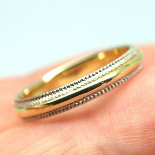 Size K 18ct Hallmarked 750 Yellow & White Gold Solid Dome & Rope Wedding Band