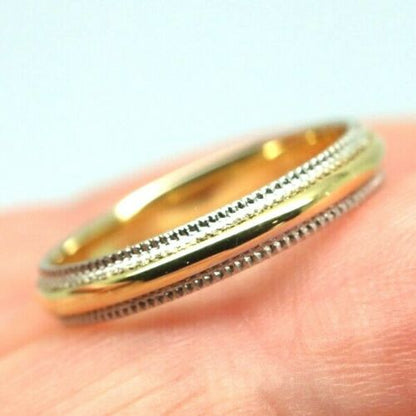 Size K 18ct Hallmarked 750 Yellow & White Gold Solid Dome & Rope Wedding Band