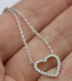 Sterling Silver Cubic Zirconia Open Heart Pendant + Chain Necklace *Free post