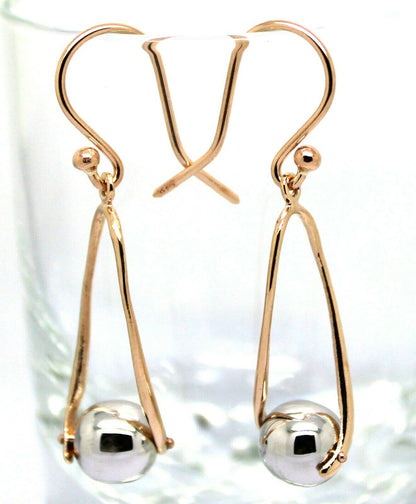 Kaedesigns Genuine 9ct 9k White & Rose Gold 8mm Ball Drop Earrings