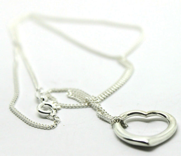 925 Sterling Silver Kerb Curb Link Chain Necklace 45cm & Heart Pendant
