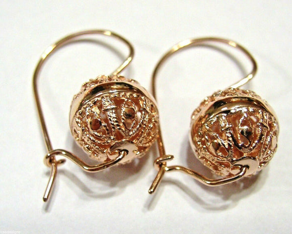 Genuine 9ct 9kt Yellow, Rose or White Gold 12mm Euro Ball Drop Filigree Earrings