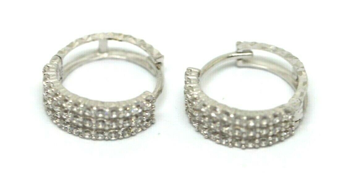 Genuine Delicate 9ct White Gold 3 Rows CZ Huggies Earrings