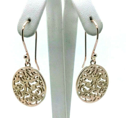 Genuine New Heavy 9ct Solid Yellow, Rose Or White Gold Filigree Oval Drop Long Hooks  Earrings