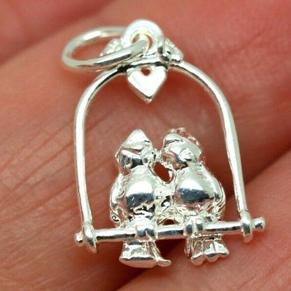 Genuine Sterling Silver 925 Lovebirds Love Birds Pendant