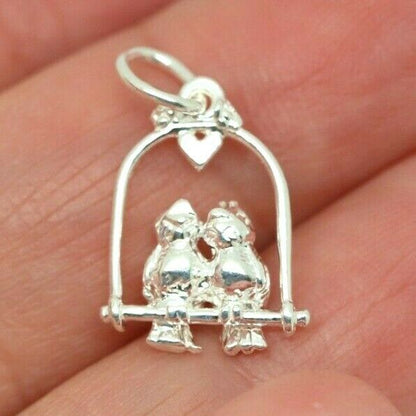 Genuine Sterling Silver Lovebirds Love Birds Pendant