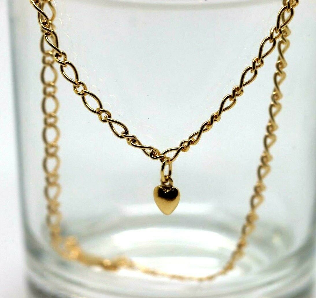 Genuine 9ct 9k Solid Yellow Gold 25cm Oval Figaro Anklet with Heart Charm