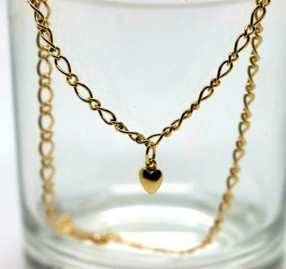 Genuine 9ct 9k Solid Yellow Gold 25cm Oval Figaro Anklet with Heart Charm