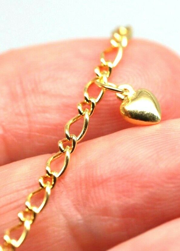 Genuine 9ct 9k Solid Yellow Gold 25cm Oval Figaro Anklet with Heart Charm