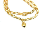 Genuine 9ct 9k Solid Yellow Gold 25cm Oval Figaro Anklet with Heart Charm