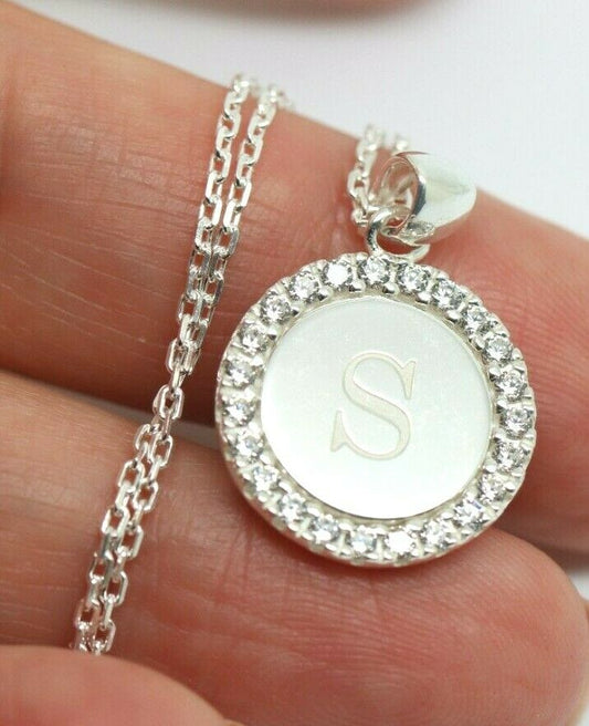 Sterling Silver Cubic Zirconia Initial S Pendant with 45cm Chain