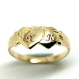 Genuine 9ct 9k Yellow, Rose or White Gold Double Heart Signet Ring + Engraving 2 initials