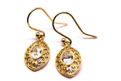 Genuine 9ct 9k Yellow Or White Or Rose Gold White Stone Set Filigree Hook Earrings