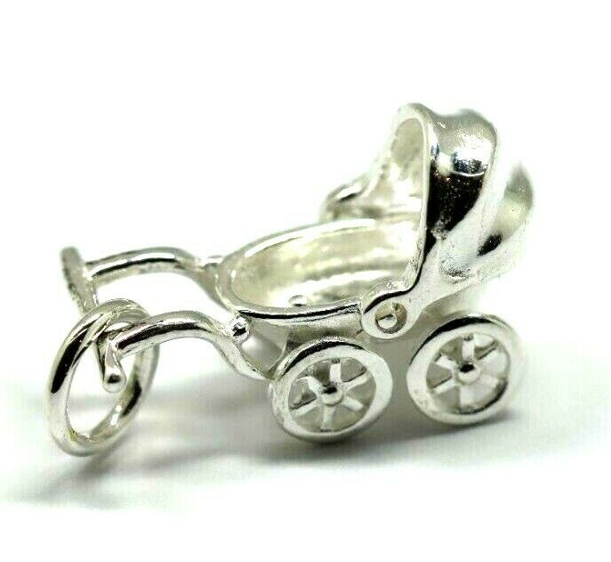 Genuine Sterling Silver 925 Small Pram Pendant Moving Hood Charm