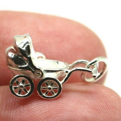 Genuine Sterling Silver 925 Small Pram Pendant Moving Hood Charm