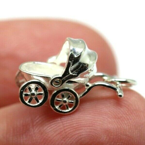 Genuine Sterling Silver 925 Small Pram Pendant Moving Hood Charm