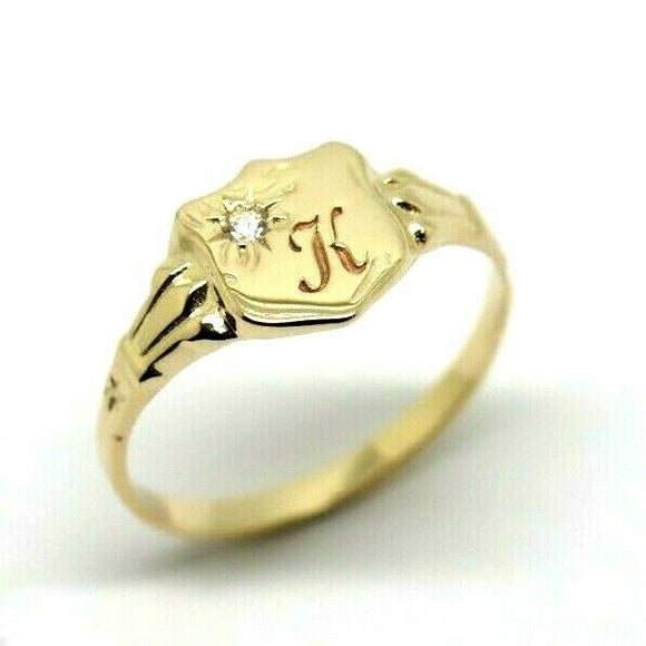 Size K 9ct Yellow Gold Cubic Zirconia Shield Signet Ring -Letter K