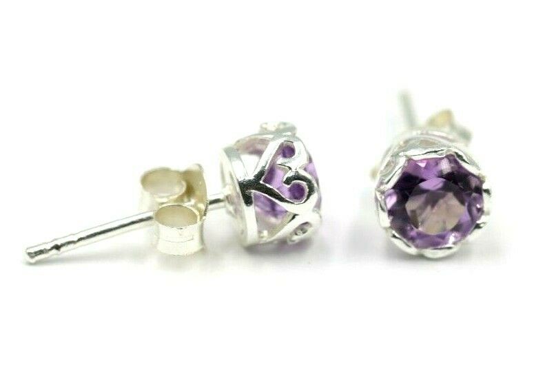 Genuine Sterling Silver 925 5mm Amethyst Bezel Stud Earrings