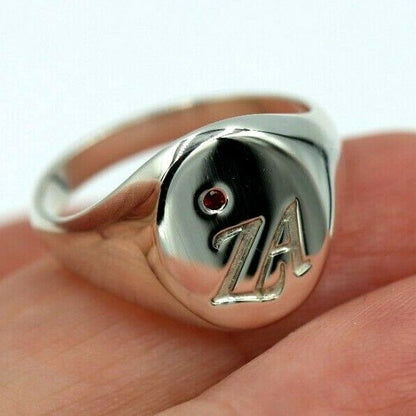 Genuine New Size N Sterling Silver 925 Solid Heavy Signet Ring Garnet + Engraving