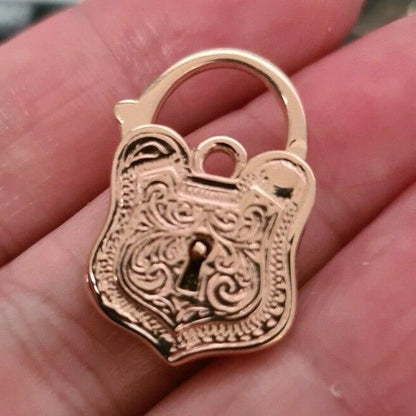 Genuine New 9k 9ct 16mm x 25mm Yellow, Rose and White Gold Filigree Heart Pendant / Padlock