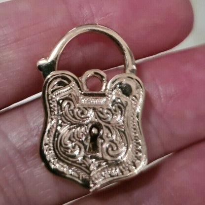 Genuine New 9k 9ct 16mm x 25mm Yellow, Rose and White Gold Filigree Heart Pendant / Padlock