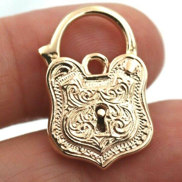 Genuine New 9k 9ct 16mm x 25mm Yellow, Rose and White Gold Filigree Heart Pendant / Padlock